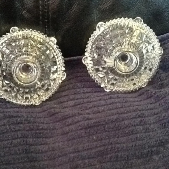 A pair of vintage Anchor Hocking Stars and Bars pattern candleholders.-used - Picture 2 of 5